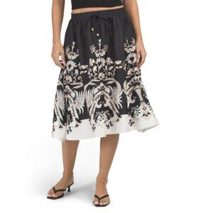 JOHNNY WAS Black Multi Silk Blend Blythe A-line Midi Skirt